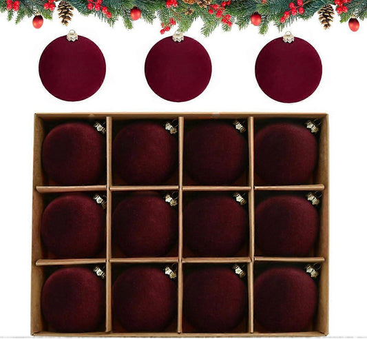 (Y)Velvet Christmas Ornaments 12 Pcs 2.4 Inches Flocked Christmas Hanging Ball for