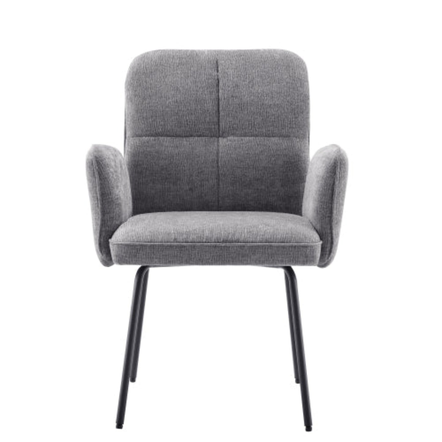 Grey Dining Chairs - Living Room Armchairs with Extra Large Cushions and Black Metal Legs - 4pcs