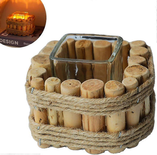 (Y)Wooden Candle Holders with Glass Cup, Floating Wooden Candle Holders, for Living Room, Dining Table, Table Decoration