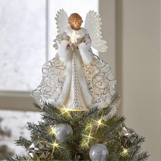 (Y)Christmas Tree Topper With Light 2d Acrylic Angel Reusable Xmas Tree Top Decor Festival Party Ornament