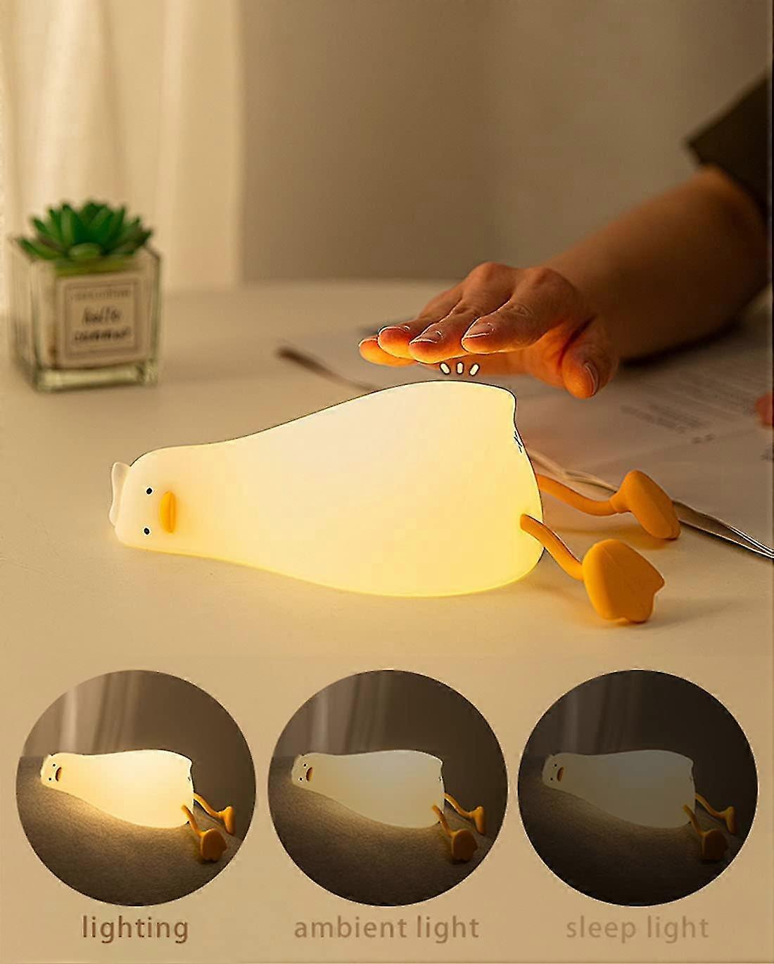 (Y)Led Lying Flat Duck Night Light, 3 Level Dimmable Nursery Nightlight,cute Lamp Silicone Squishy Light Up Duck,