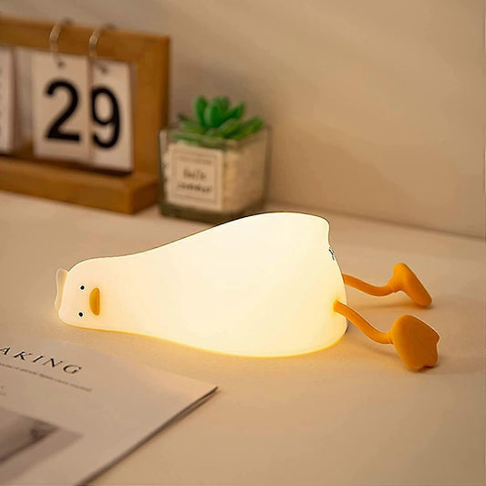 (Y)Led Lying Flat Duck Night Light, 3 Level Dimmable Nursery Nightlight,cute Lamp Silicone Squishy Light Up Duck,