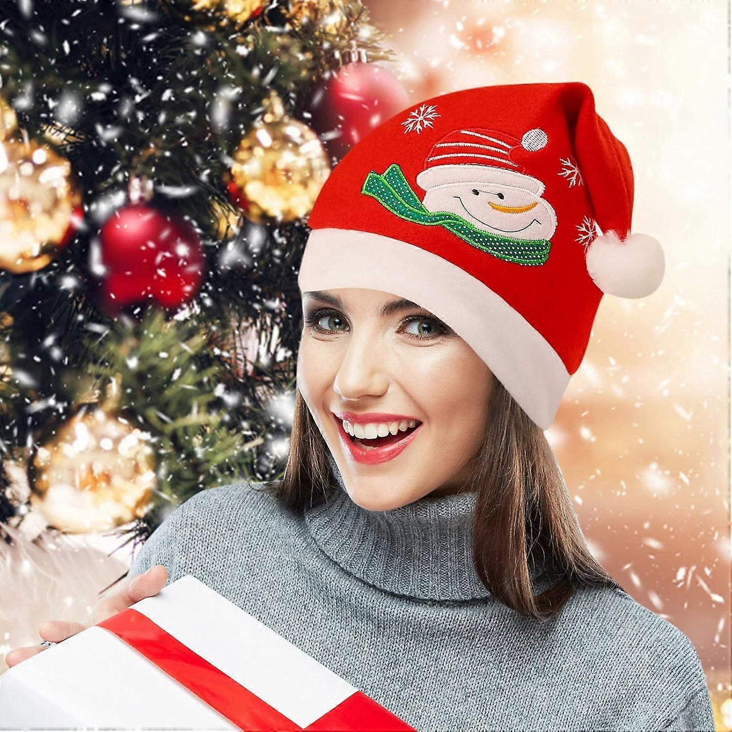 (Y)4pcs Unisex Christmas Hat Winter Knitted Crochet Beanie Santa Hat for Women Men Soft