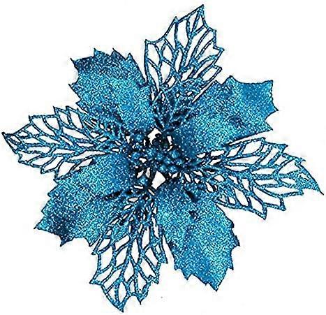 (Y)24pcsGlitter Poinsettia Flowers 6 Inch for Christmas Tree Ornaments Christmas