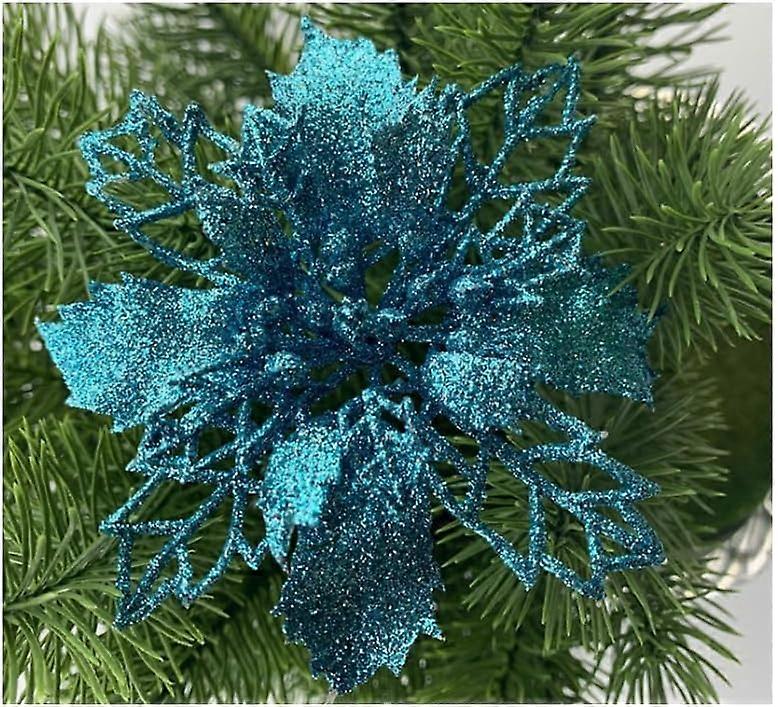 (Y)24pcsGlitter Poinsettia Flowers 6 Inch for Christmas Tree Ornaments Christmas