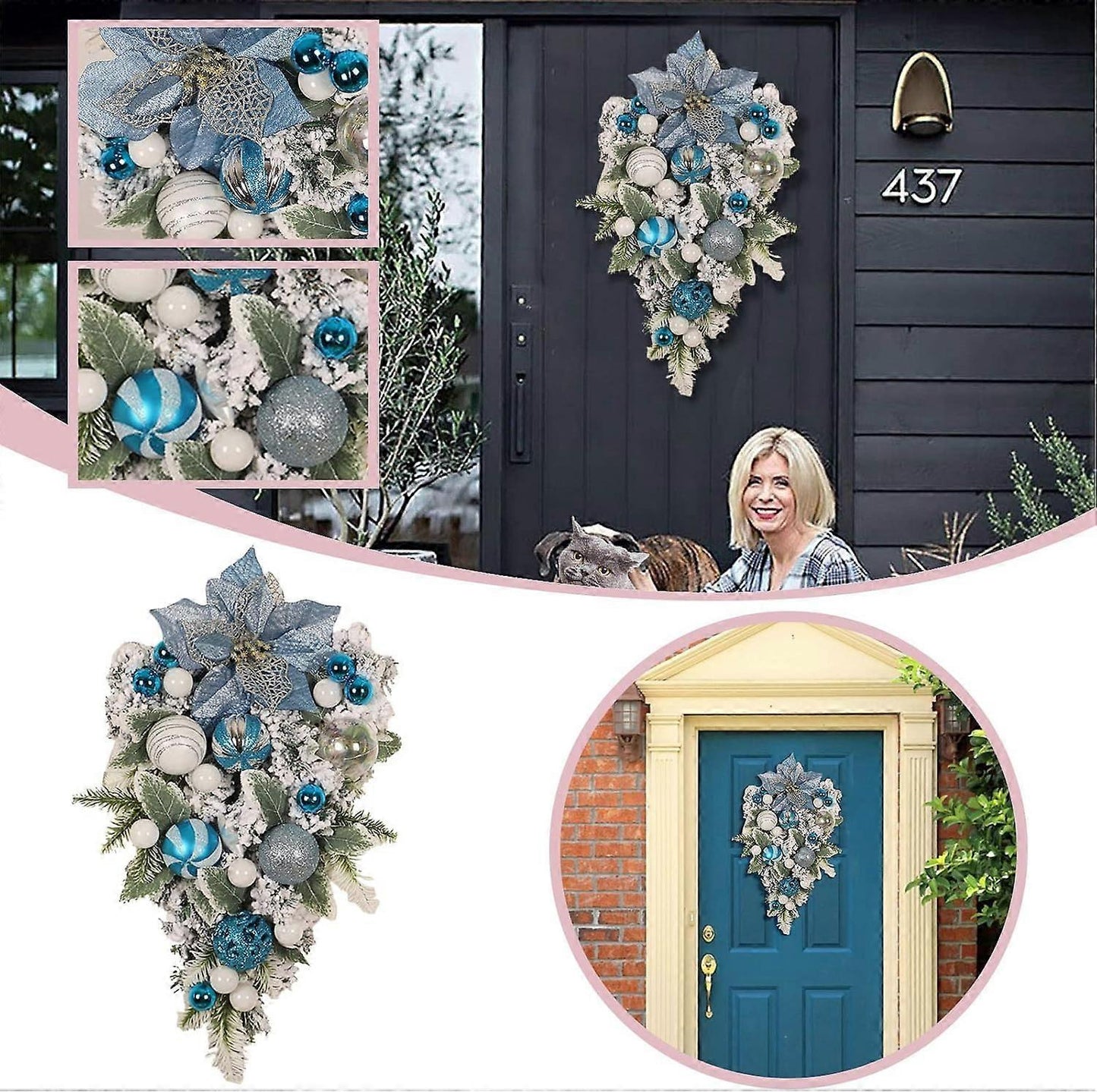 (Y)Christmas Swags and Wreaths Christmas Wreath Outdoor Winter Wreaths, Blue Ball