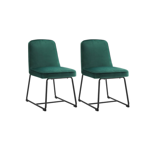 Green Velvet Dining Chairs-Upholstered Backrest, Metal Legs, Set of 2