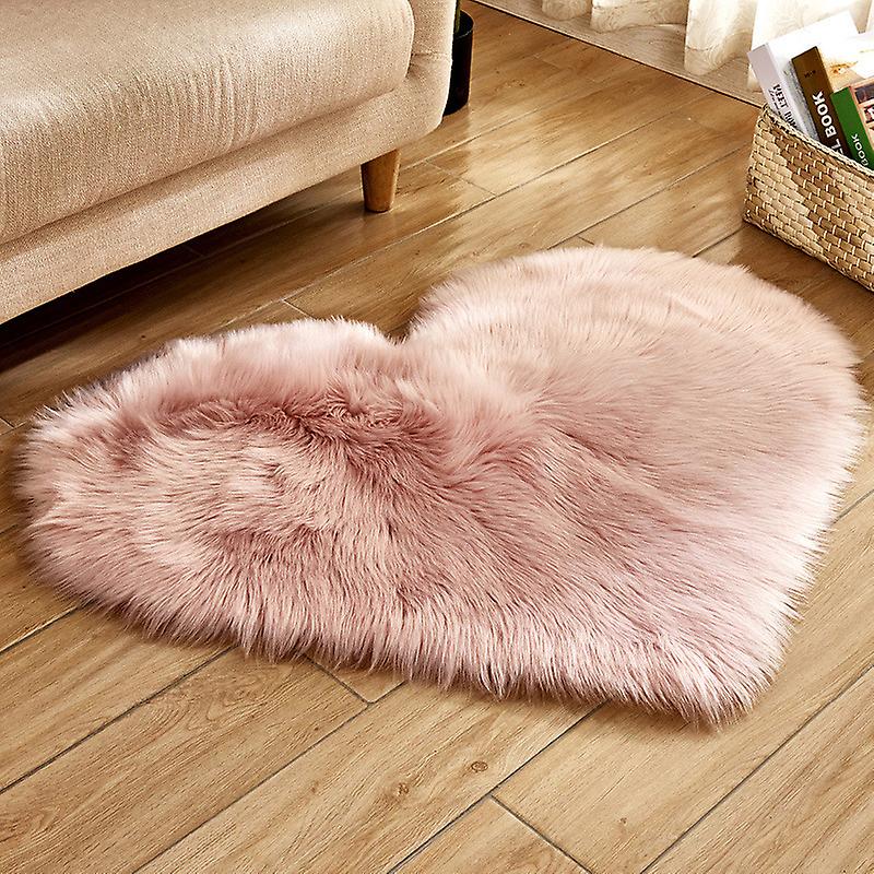 (Y)40x50cm Heart Shaped Fluffy Rug Shaggy Faux Wool Carpet Sofa Cushion Living Room Bedroom Decorative Floor Mats