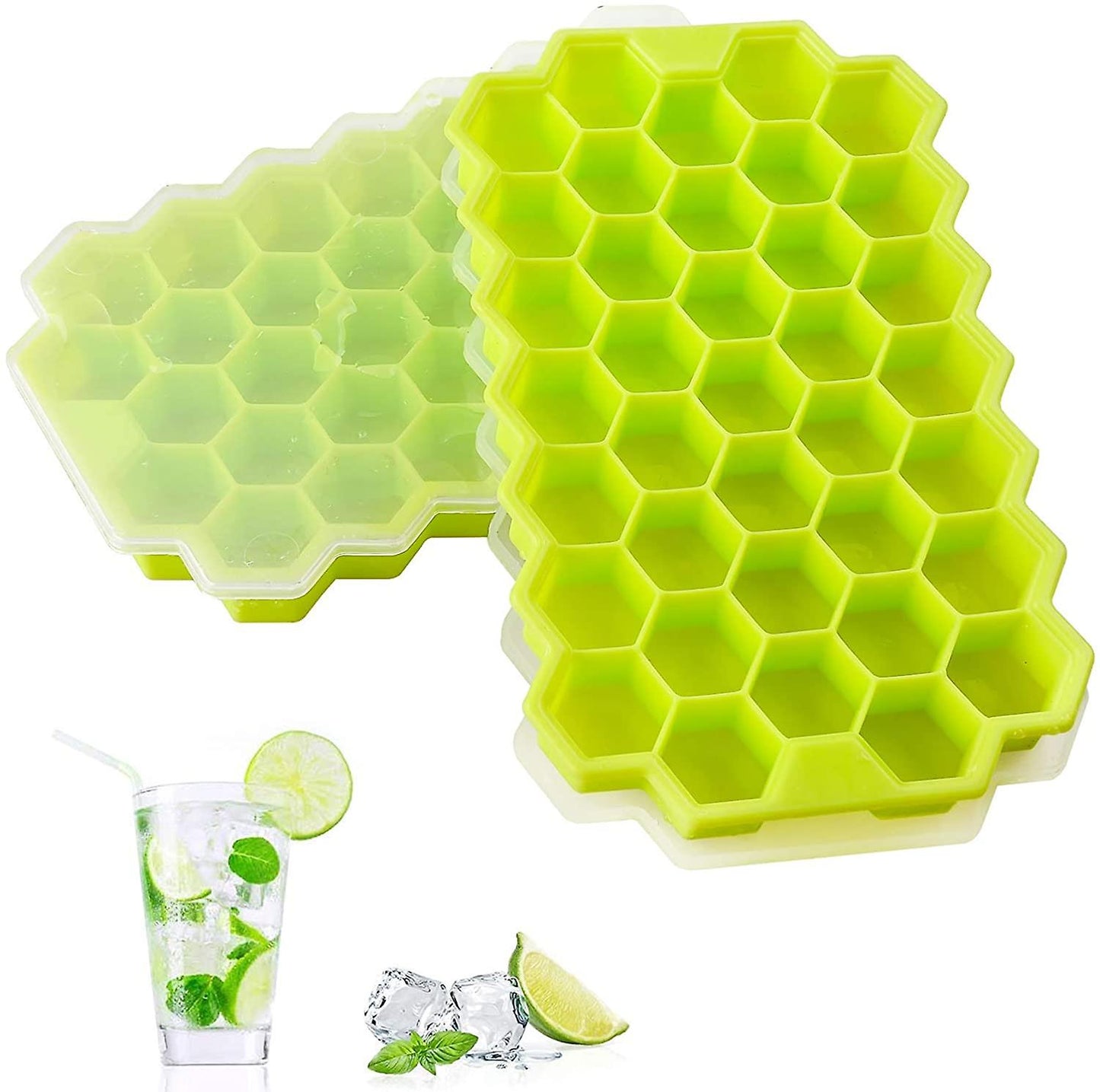 (Y)2 Pcs Premium Ice Cube Trays,silicone Ice Cube Molds With Sealed Lid, Flexible 74-ice Tray