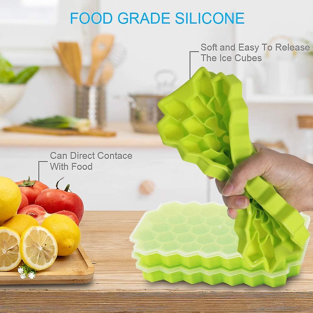 (Y)2 Pcs Premium Ice Cube Trays,silicone Ice Cube Molds With Sealed Lid, Flexible 74-ice Tray