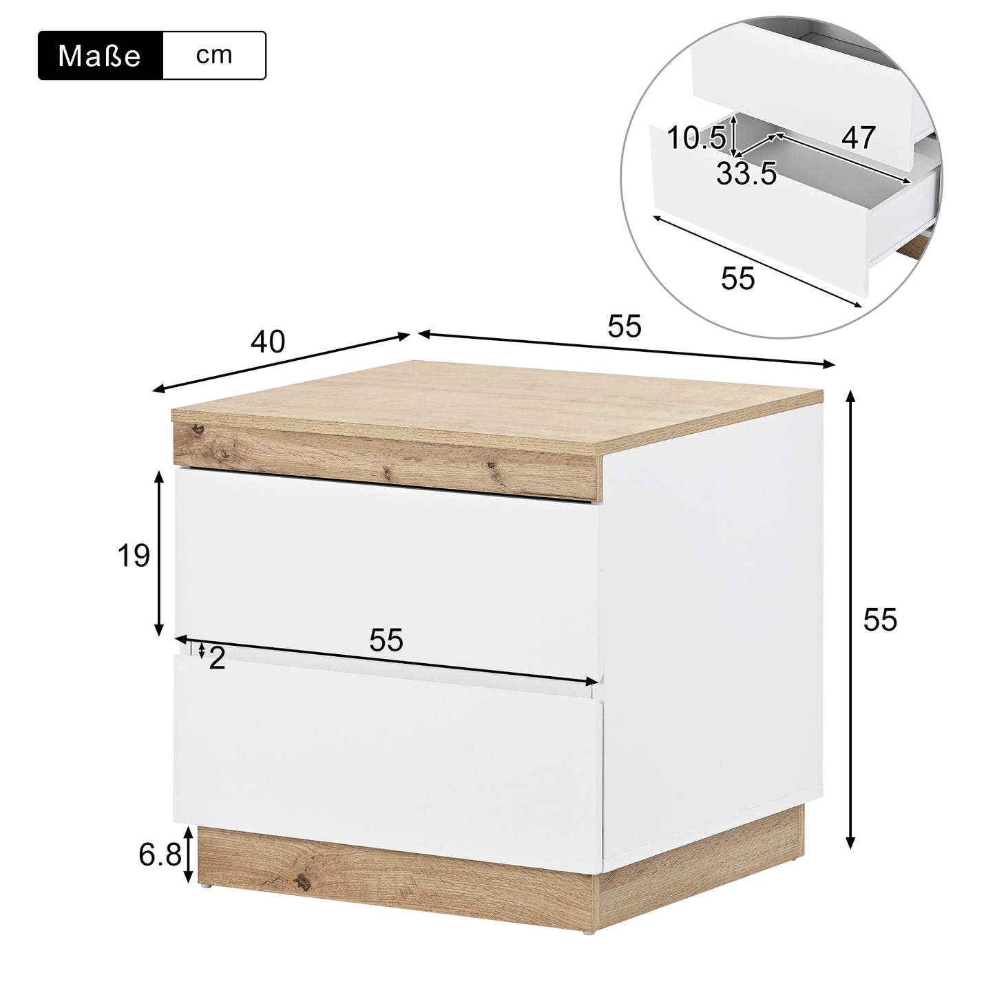 Stylish Bedside Table with Storage - White Oak