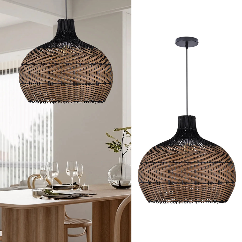 Handmade Black Brown Rattan Pendant Light For Dining Room Living Room