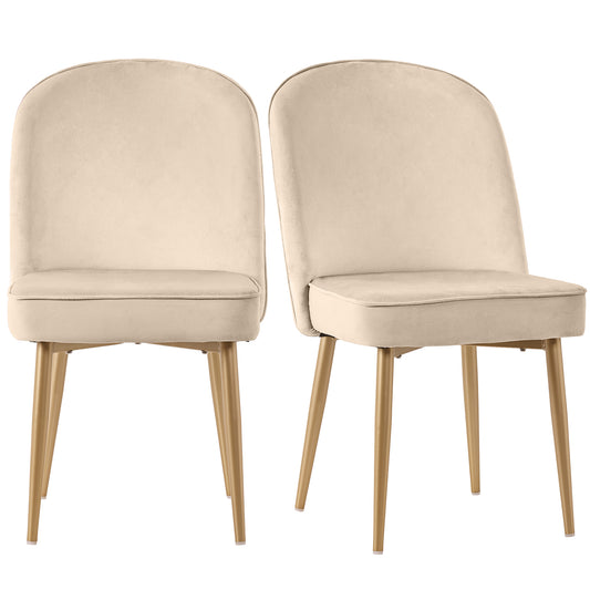 Beige Velvet Dining Chairs with Gold Legs-Modern Comfort for Any Room