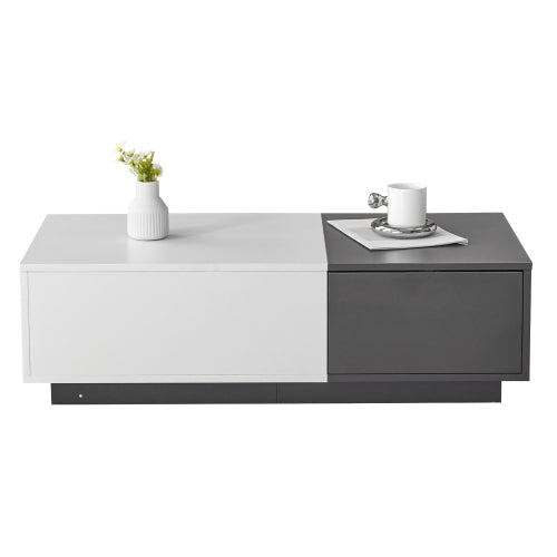 Modern Rectangular Coffee Table-Grey-White with 2 Drawers, 45 kg Load, Perfect for Living Room