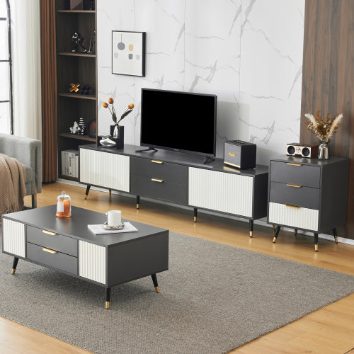 Elegant Grey and White Living Room Set-TV Stand, Side Table, Coffee Table - 3-Piece Value Set with Wall Cabinet