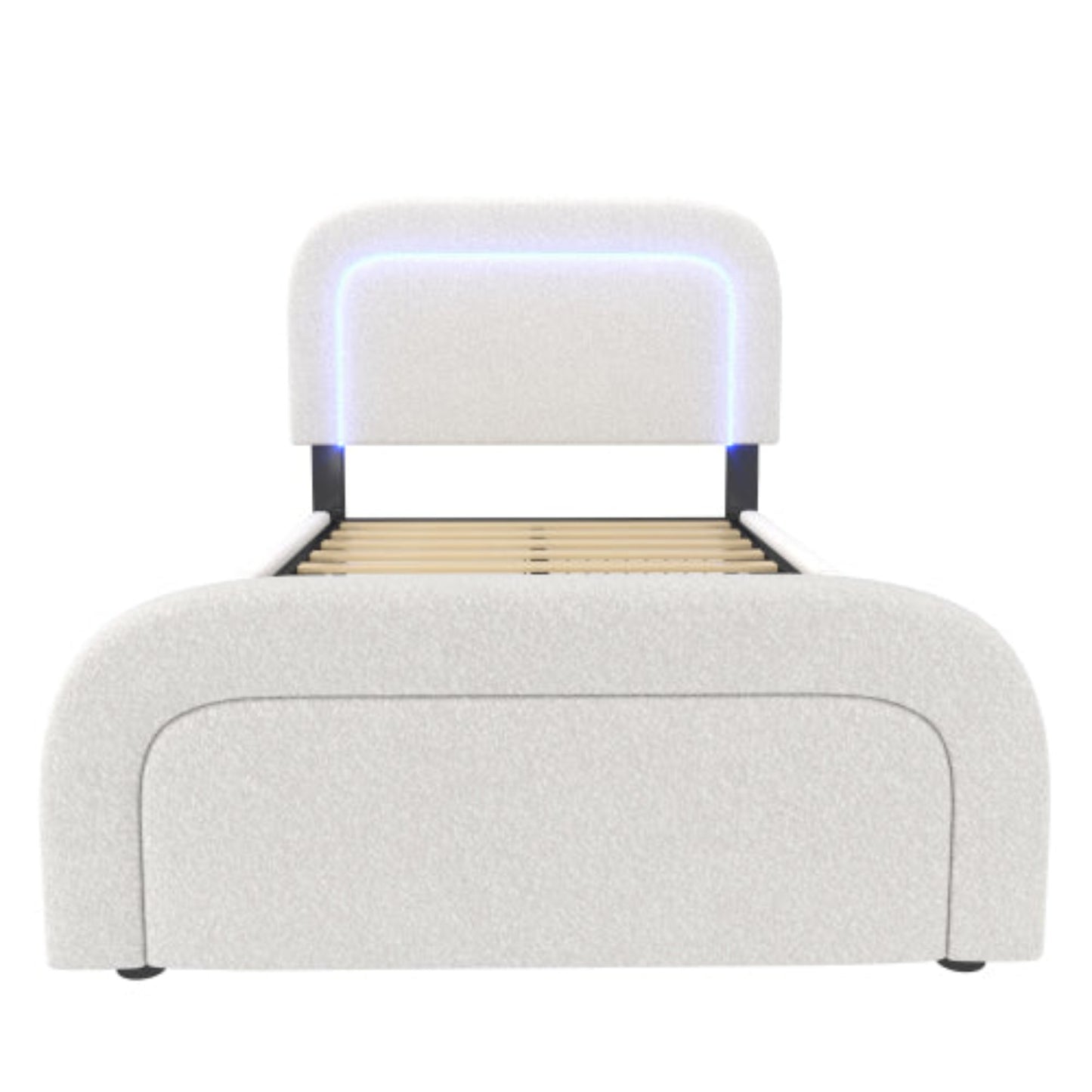 Sherp White Multifunctional Bed Frame-USB-C, LED Lights, Adjustable Headboard, Drawers