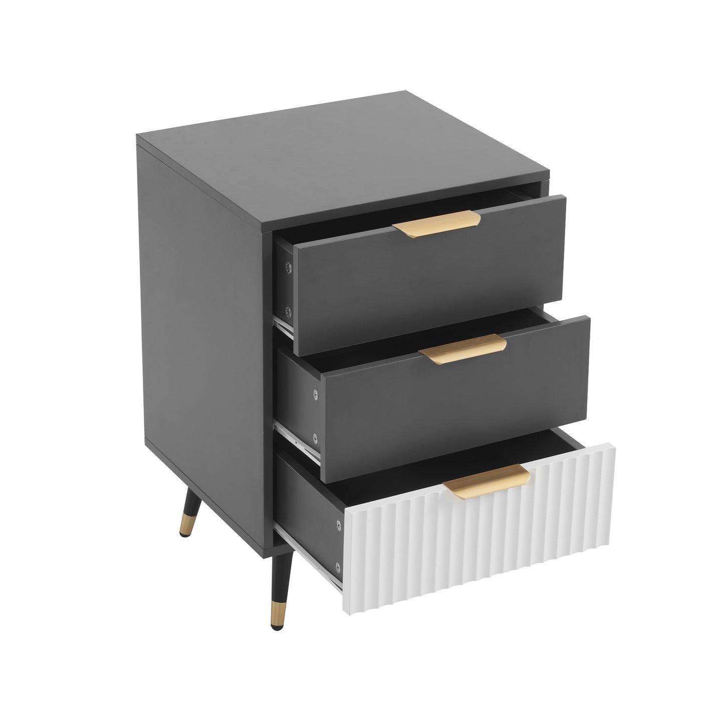 (Z)Elegant Grey and White Side Cabinet 45x40x65 cm - With 3 Drawers and Golden Accents Versatile and Safe Sideboard Side cabinet Sofa Table or Bedside Table