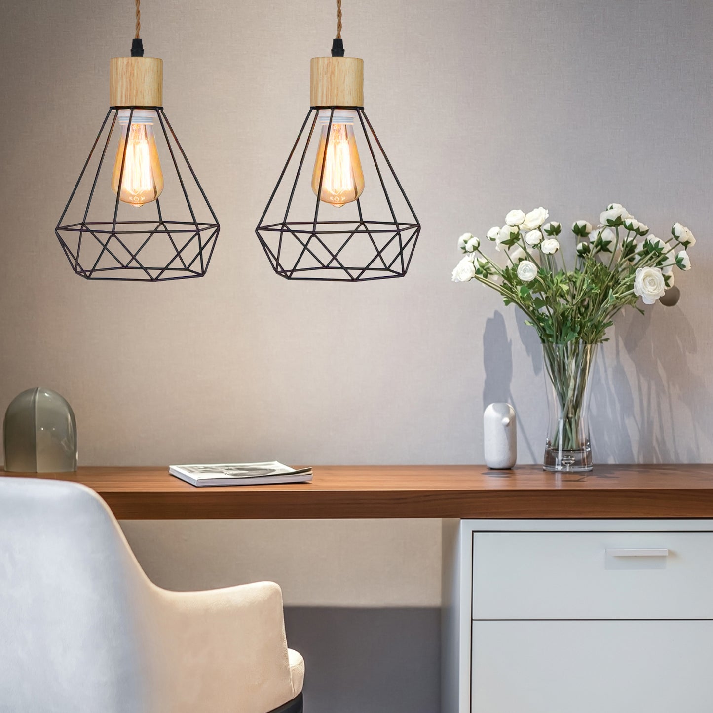 (M)Pendant Light Cord - Hanging Light Kit with Dimmable Switch Vintage Lamp Cord with Twisted Nylon Lights Socket E26 E27 for Farmhouse Lamp Cable DIY (9.8FT/16.4FT/32.8FT, Cylinder Shape)