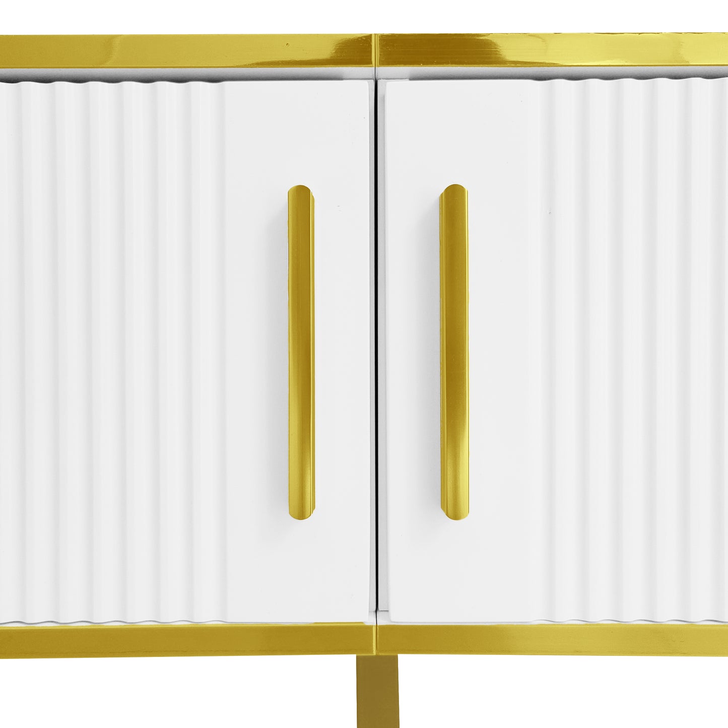 Elegant White TV Cabinet with Gold Border - Ideal for 80-Inch TVs