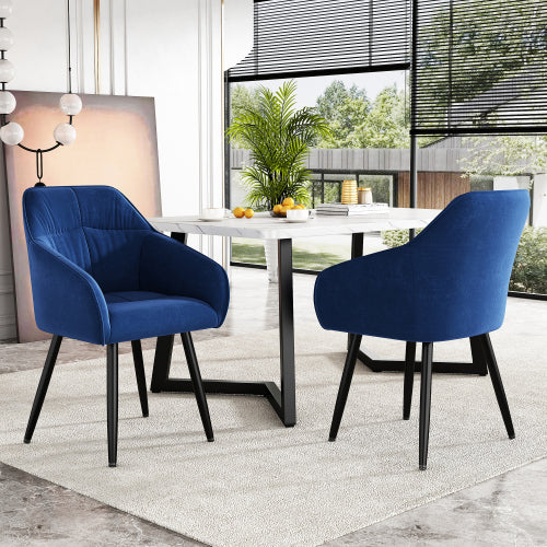 (p)Blue Velvet Upholstered Dining Chairs with Metal Legs - Stylish and Comfortable