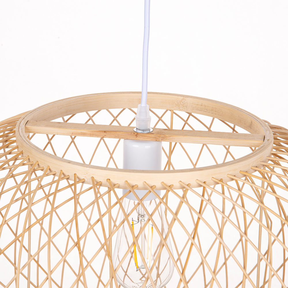 (M)Bamboo Pendant Lighting Globe Shade Boho Rattan Hanging Lights Fixture E27 for Kitchen Island