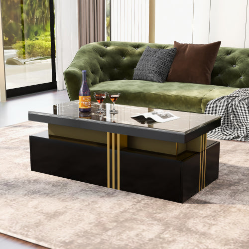 Modern Rectangular Coffee Table,PVC Top, 2 Drawers, Living Room,100x50x40cm