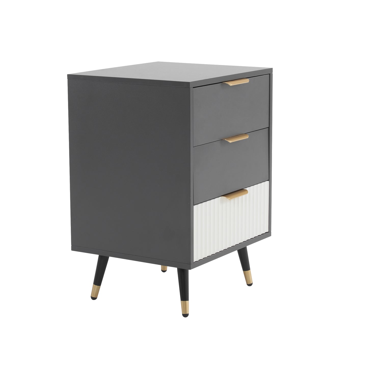 (Z)Elegant Grey and White Side Cabinet 45x40x65 cm - With 3 Drawers and Golden Accents Versatile and Safe Sideboard Side cabinet Sofa Table or Bedside Table