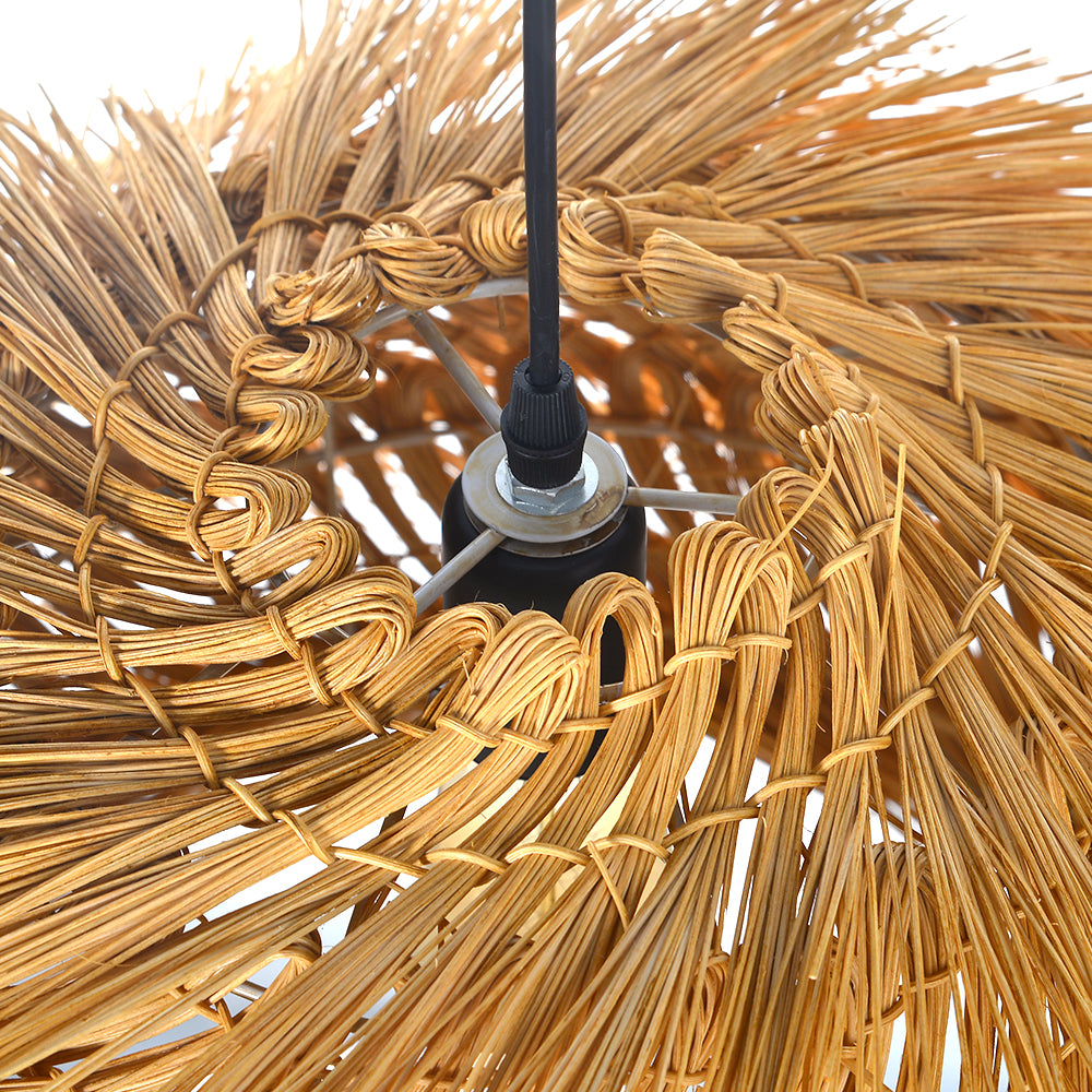 (Q)Hand Woven Bamboo and Rattan Pendant Light, Vintage Home Lighting Pendant Light, Bohemian Style, Suitable for Bedrooms and Restaurants