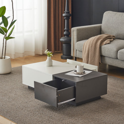 Modern Rectangular Coffee Table-Grey-White with 2 Drawers, 45 kg Load, Perfect for Living Room