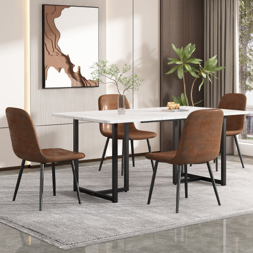 Modern Marble-Pattern Dining Table,Metal Frame, L-Shaped Legs, Adjustable Feet