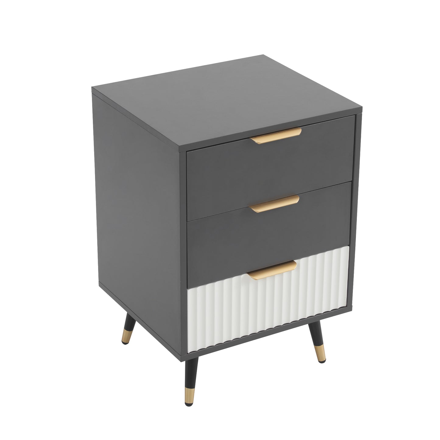 (Z)Elegant Grey and White Side Cabinet 45x40x65 cm - With 3 Drawers and Golden Accents Versatile and Safe Sideboard Side cabinet Sofa Table or Bedside Table