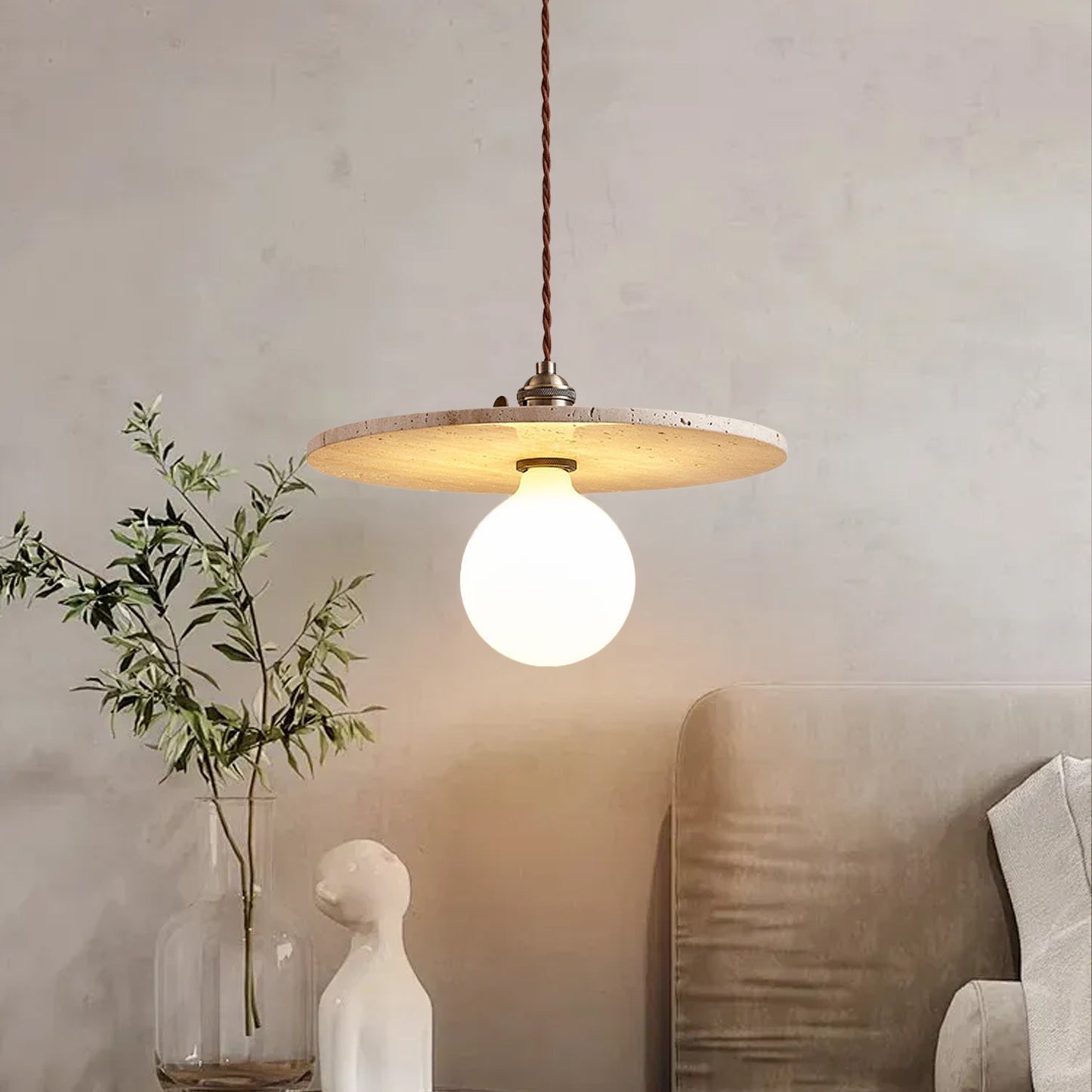 (Z)Chandelier Nordic Style Single Head Pendant Lamp Natural Stone Shade,Adjustable Height Hanging Pendant