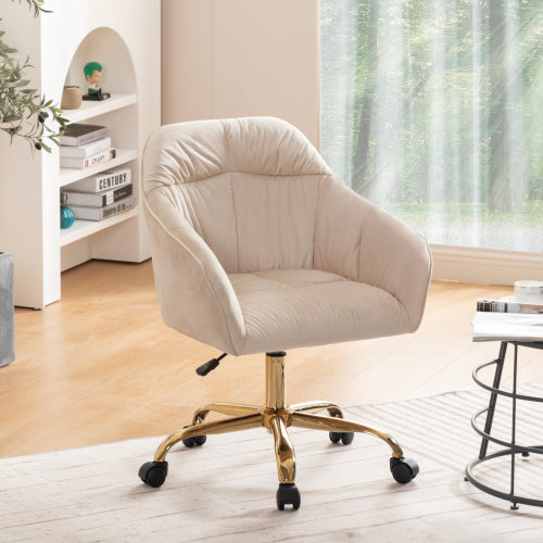 (p)Velvet Swivel Chair with Gold Legs - Adjustable Height, Breathable, Home Office Ready