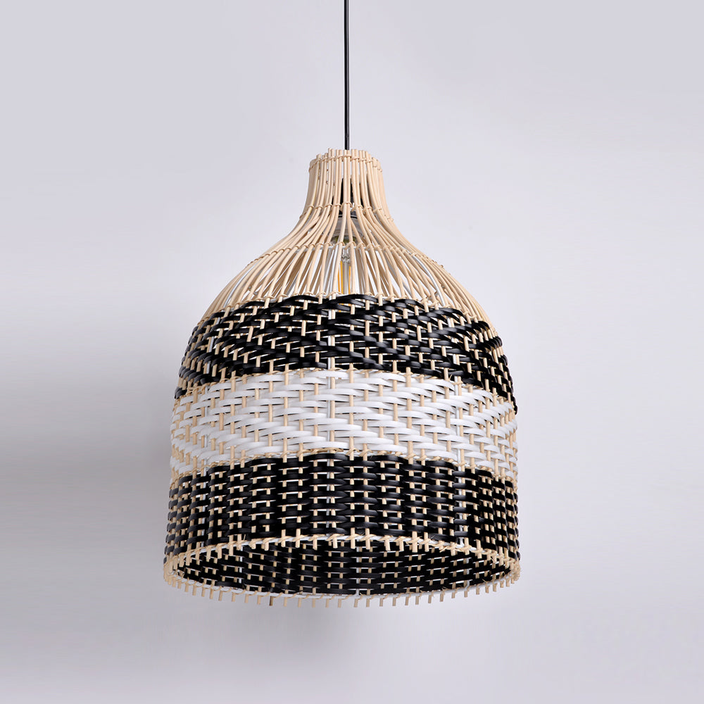 (M)ARTURESTHOME Pendant Light Fixture Black Rattan Drum Shade 1 Light Hanging Chandelier For Living Room