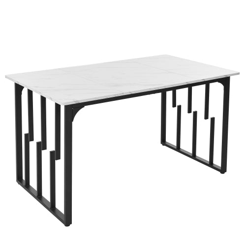 (p)Chic Marble Dining Table-Unique Metal Frame, Adjustable Feet, White Black for Dining Living Rooms