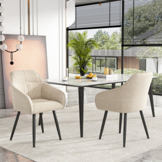 (p)Beige Velvet Dining Chairs with Metal Legs - Upholstered for Elegance and Comfort