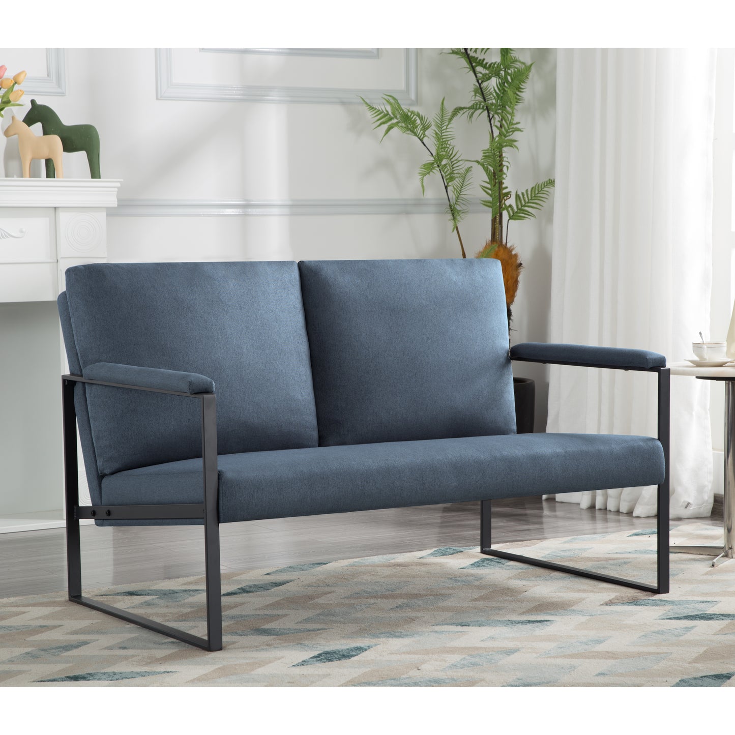 A simple - optimized double - seater sofa with a metal frame.