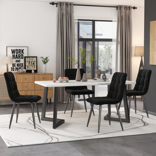 (p)Chic Dining Table-Black White Marble Pattern, Metal Frame, Ideal for Modern Dining  Living Rooms