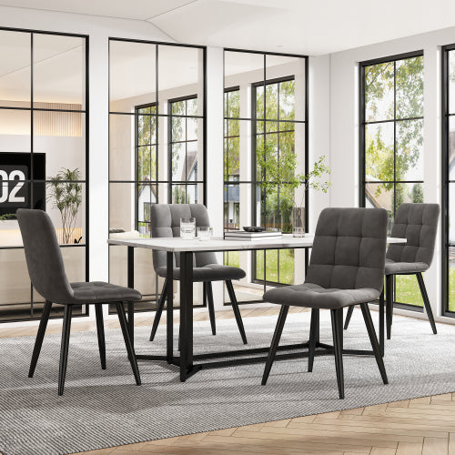 Unique Metal Frame Dining Table-Modern Marble Pattern, Adjustable Feet, White Black for Dining Living Rooms