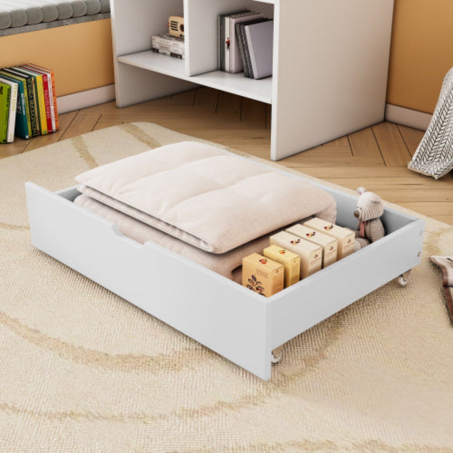 Compact Storage Solution,Foldable Bed with 2 Drawers - MDF on Castor