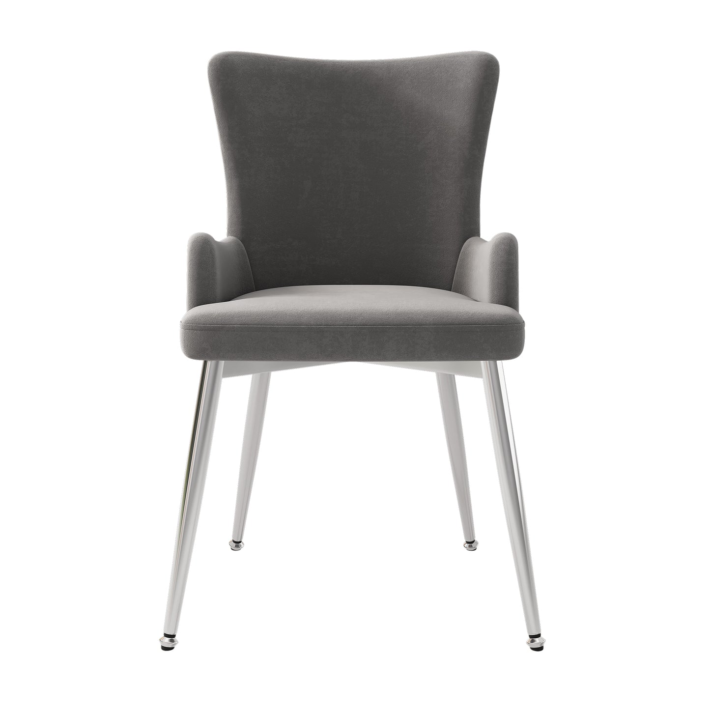 Luxury Grey Velvet Dining Chair Set of 2 with Silver Metal Legs