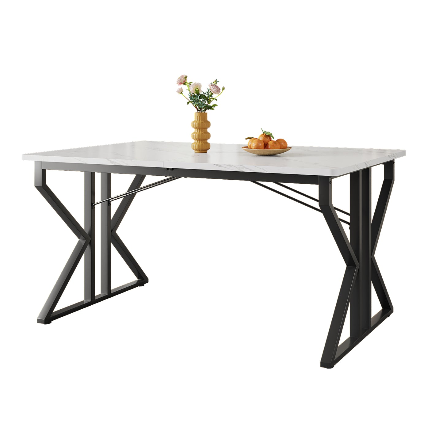 White Modern Marble Dining Table-Metal Legs, Stable Frame, Suitable for Kitchen or Living Room