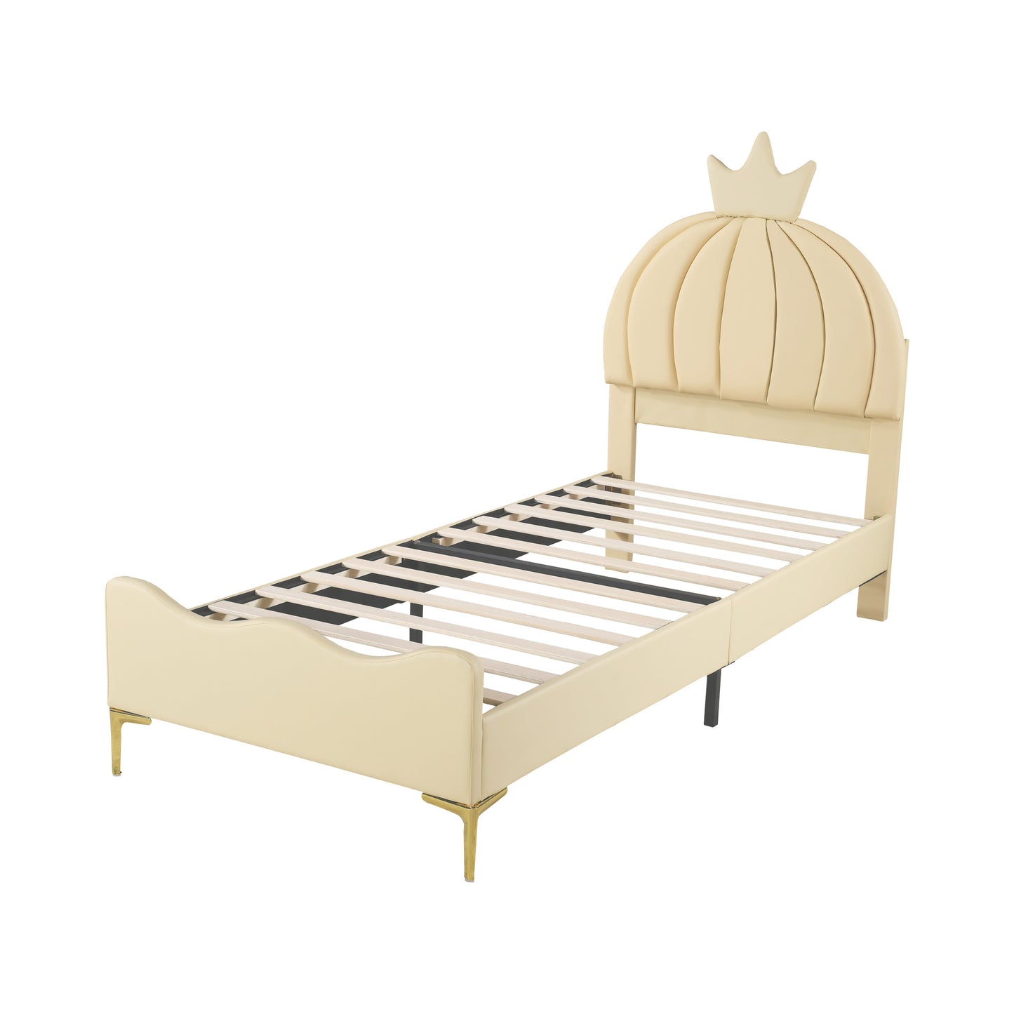 Cartoon 90x200cm Upholstered Children's Bed with Faux Leather and Metal Feet