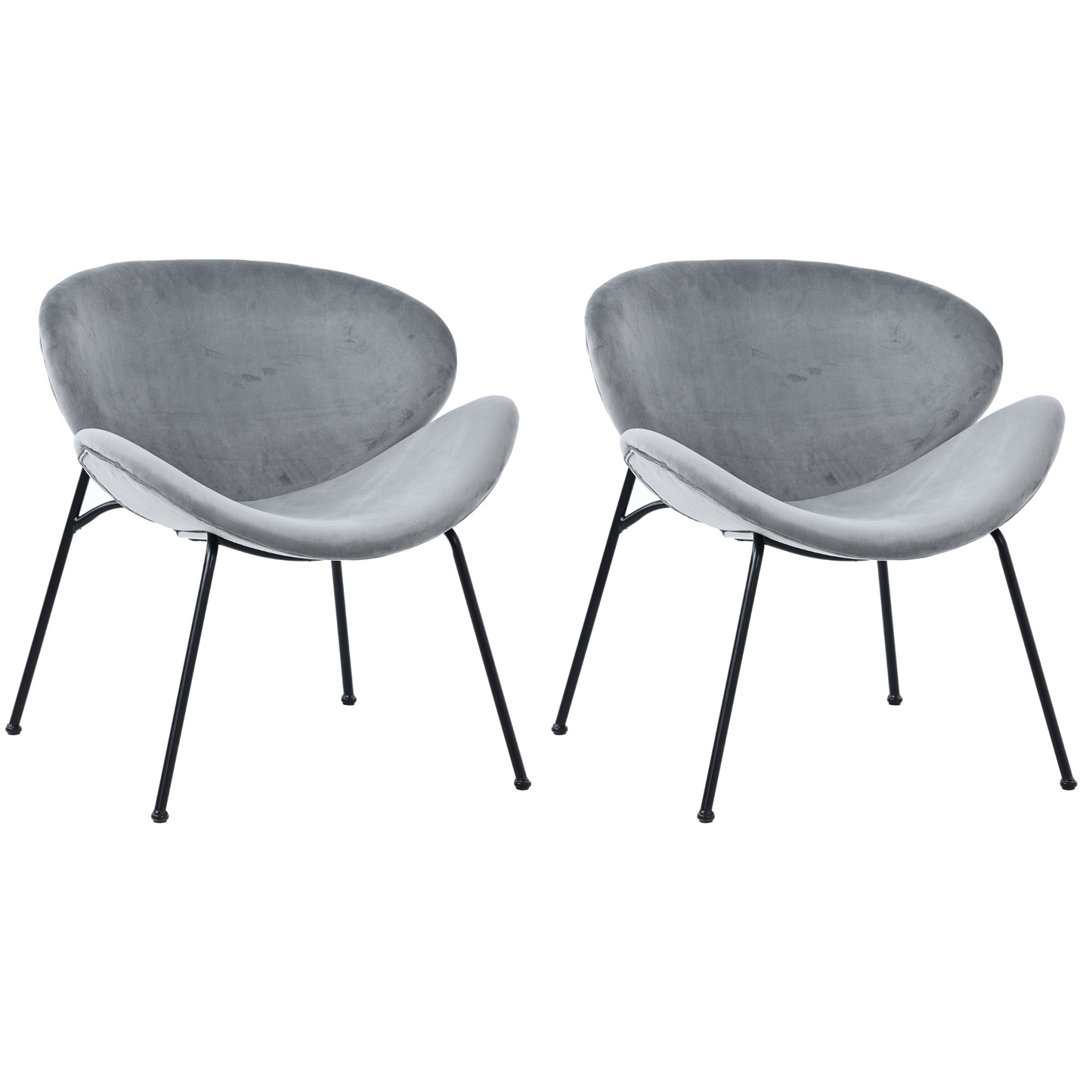 Grey Velvet Dining Chairs Set of 2 with Black Metal Legs