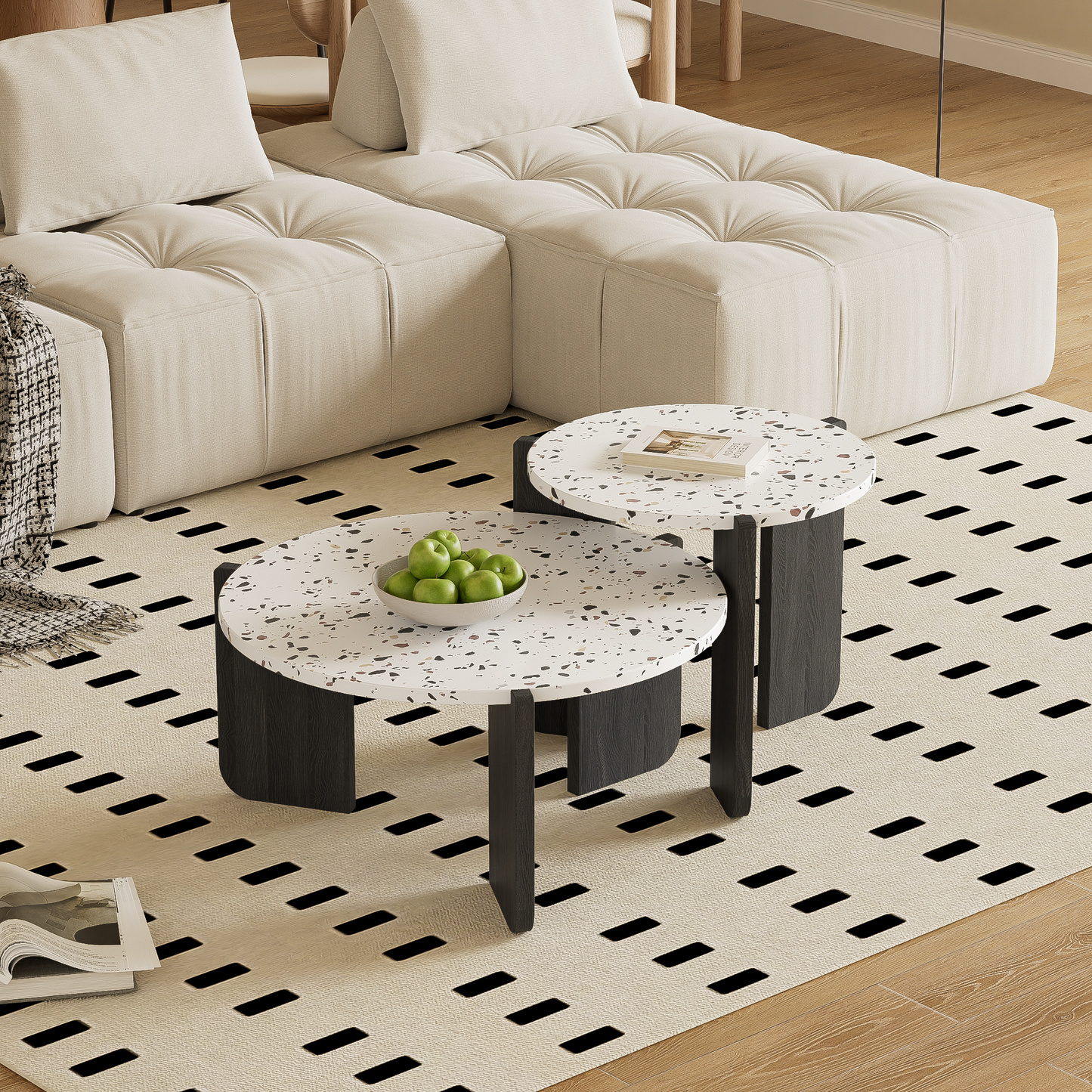 Modern Duo-Assembled Coffee and Side Table Set for Living Room and Balcony