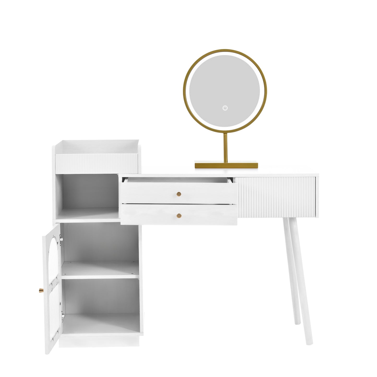 Elegant Vanity Table Set with 3-Color LED Mirror, 3-Drawer Wooden Dressing Table - 120x90x40 cm
