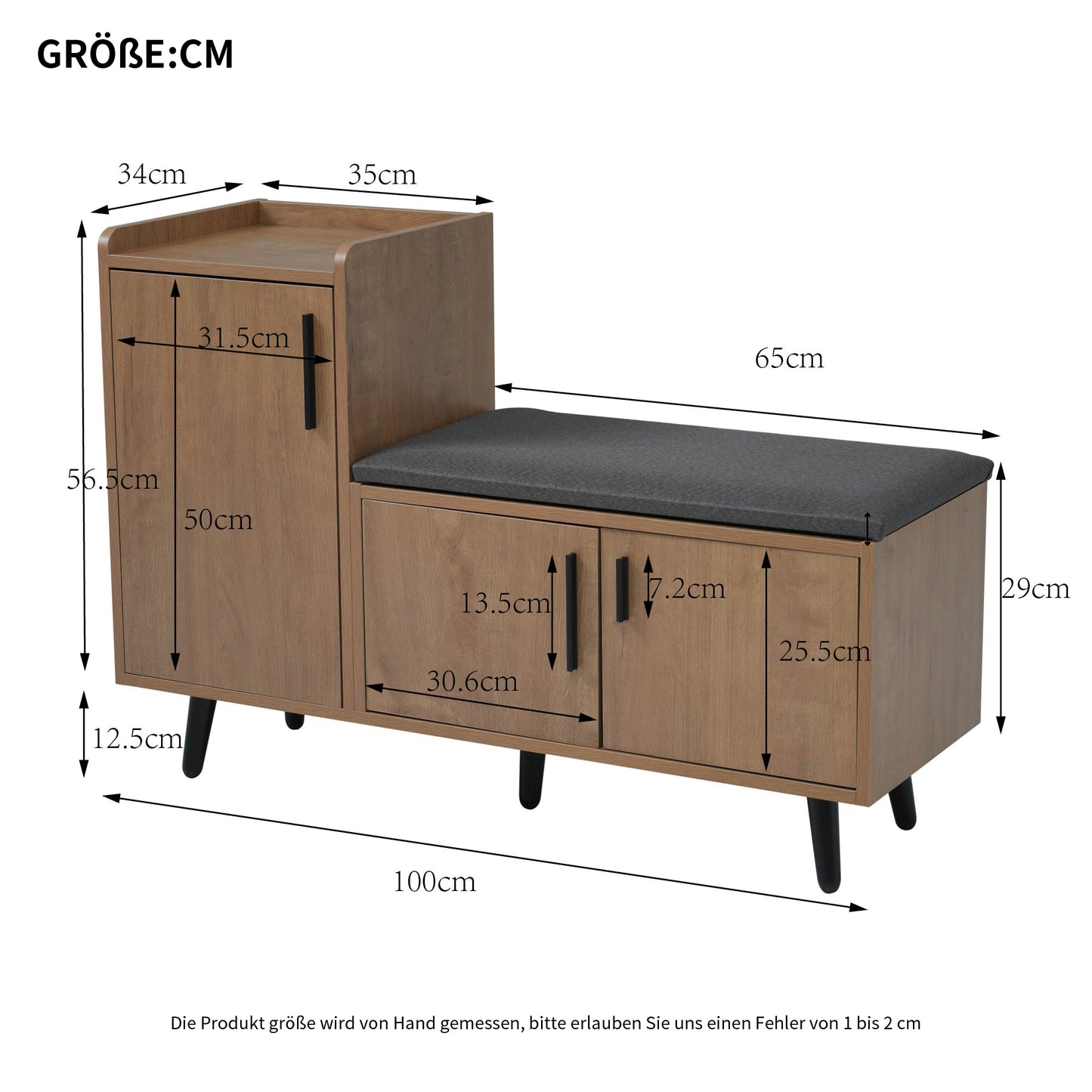 Modern Storage Shoe Bench with Three Doors