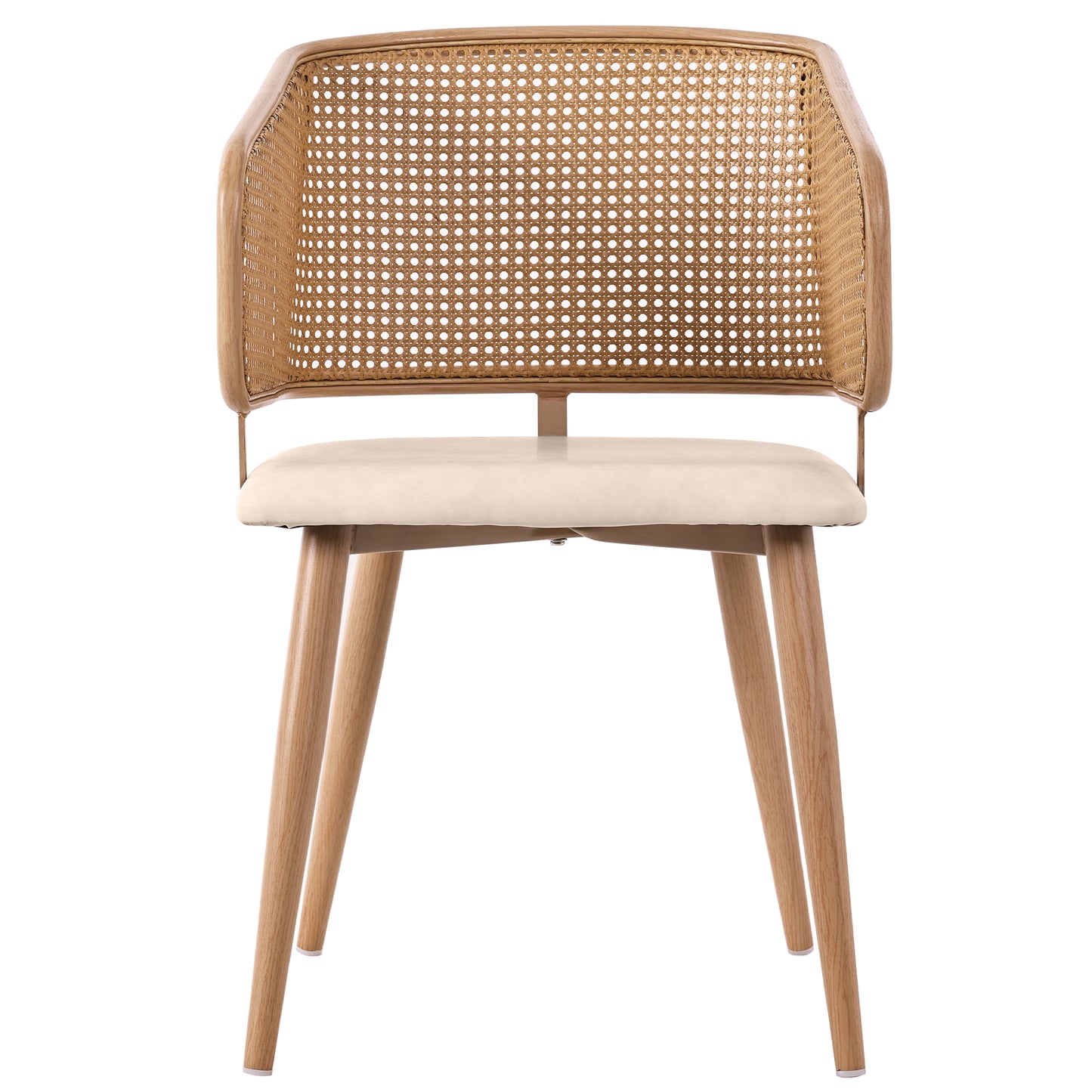 Rattan Backrest Dining Chairs-PU Leather Seats for Modern Comfort