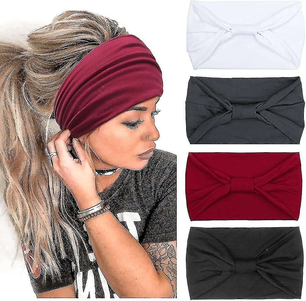 (Y)4 Packs Headbands Women Wide Hair Band For Girls Elastic Running Yoga Head Wraps