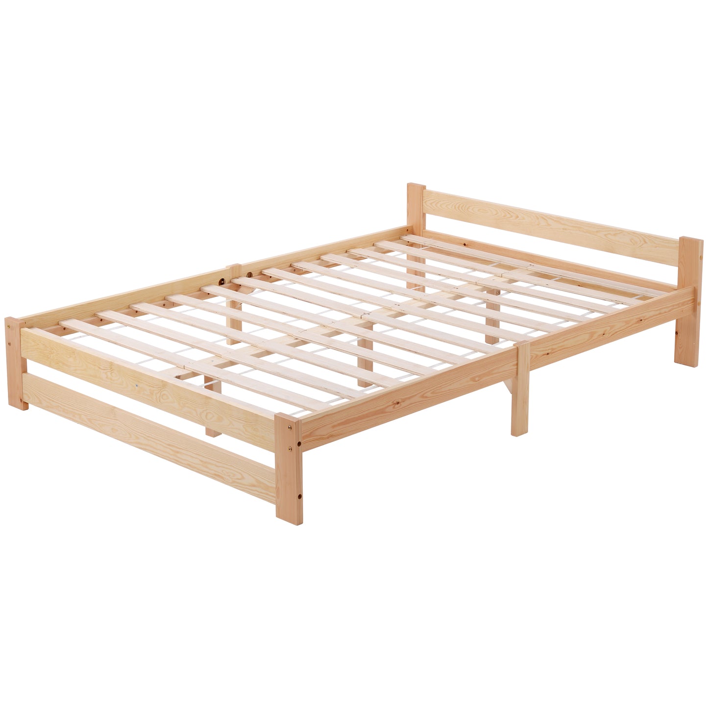 Natural Solid Wood Futon Bed with Headboard and Slatted Frame - 200x140cm